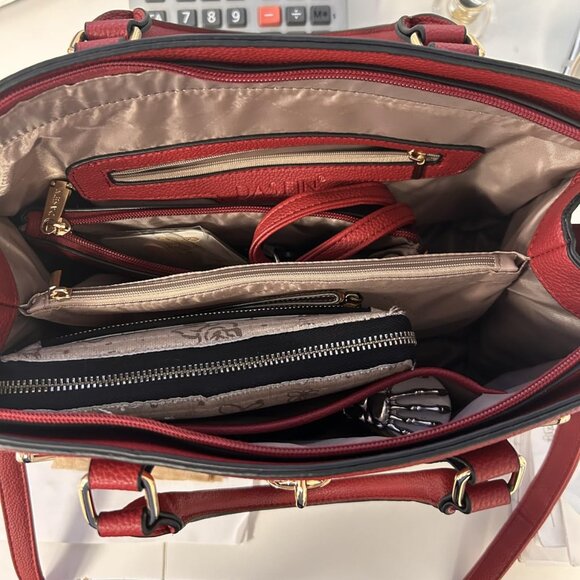 Neiman Marcus Dasein Women Red Vegan Leather Lock Style Top Handle Bag - Picture 2 of 4